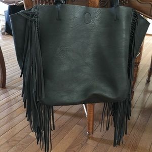 Vegan “leather” fringe tote bag